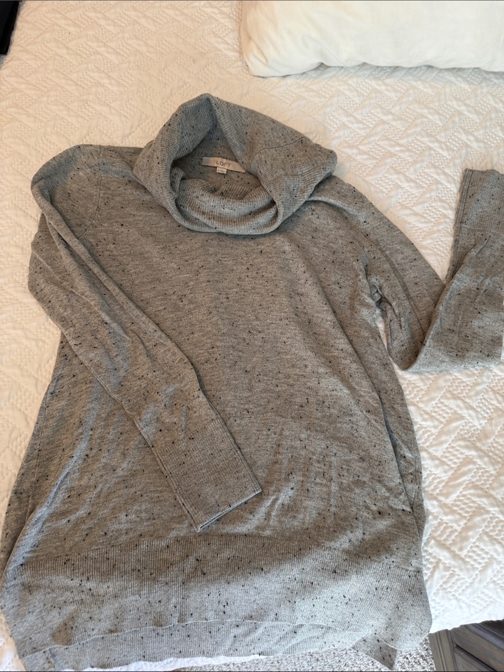 LOFT Heather Gray Speckled Cowl Neck Sweater